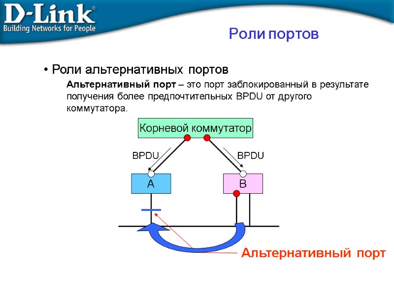 Роли альтернативных портов Альтернативный порт – это порт заблокированный в результате получения более предпочтительных